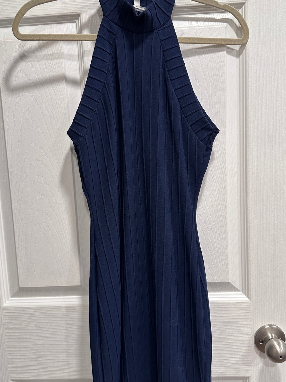 Charlotte Russe Navy One-Shoulder Ribbed Midi Dress